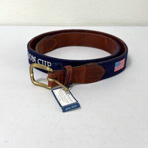 Smathers & Branson Needlepoint Belt Size 40 Navy Concession Cup Flag Golf NWT